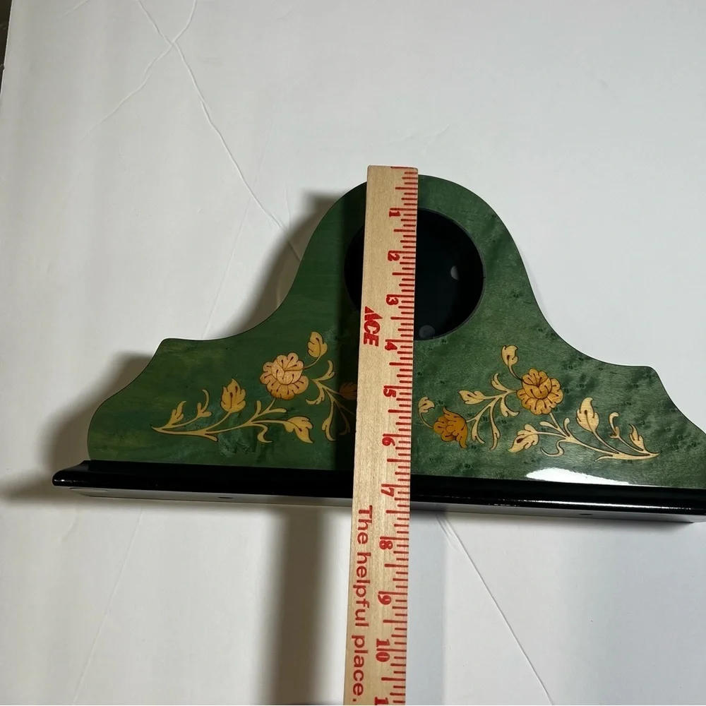Green Italian Inlaid Mantle Clock Floral New Vintage
